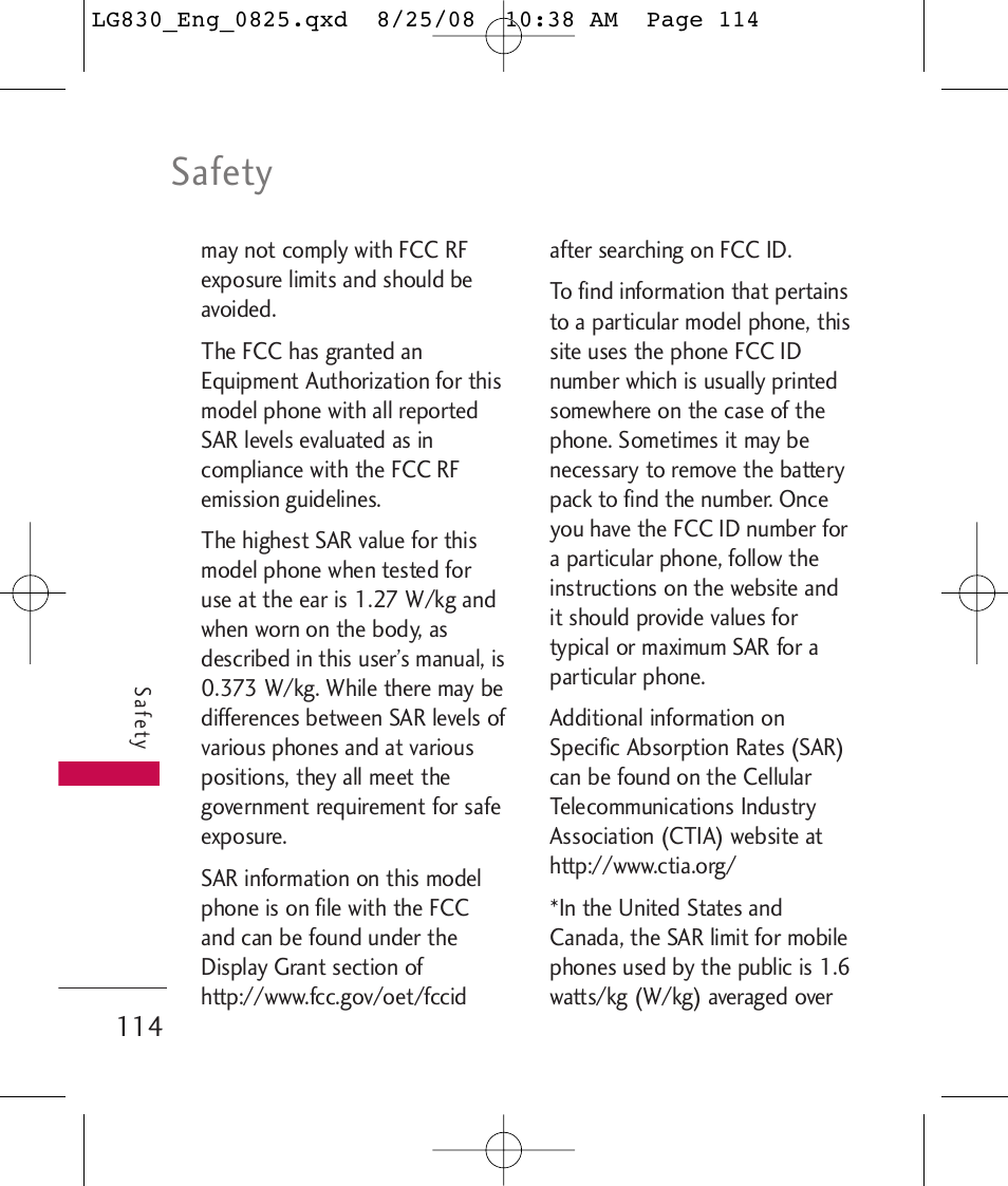 Safety | LG LG830 User Manual | Page 116 / 255