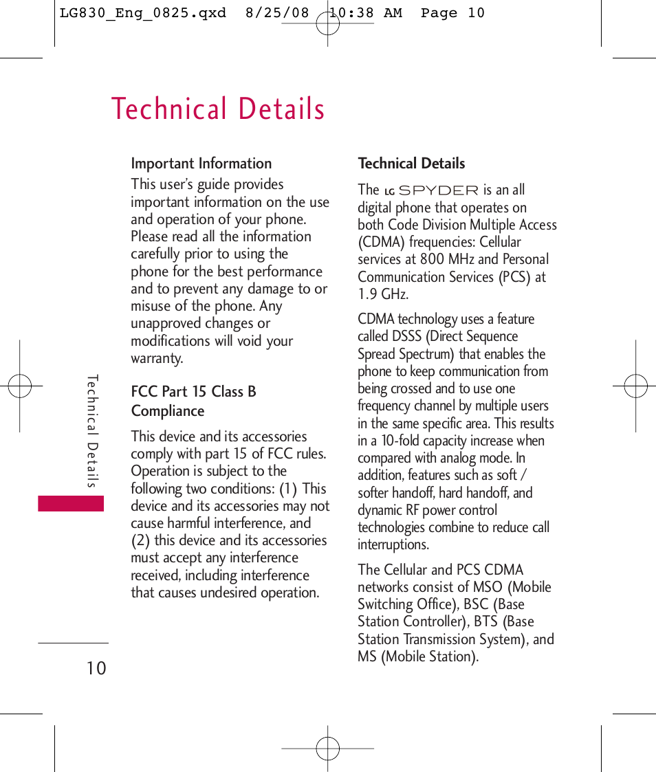 Technical details | LG LG830 User Manual | Page 12 / 255