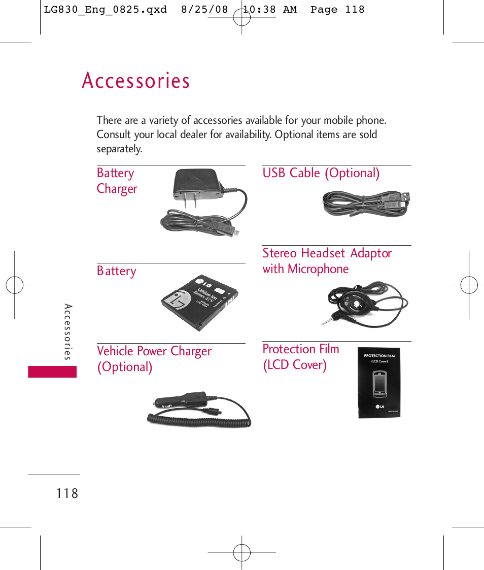 Accessories | LG LG830 User Manual | Page 120 / 255