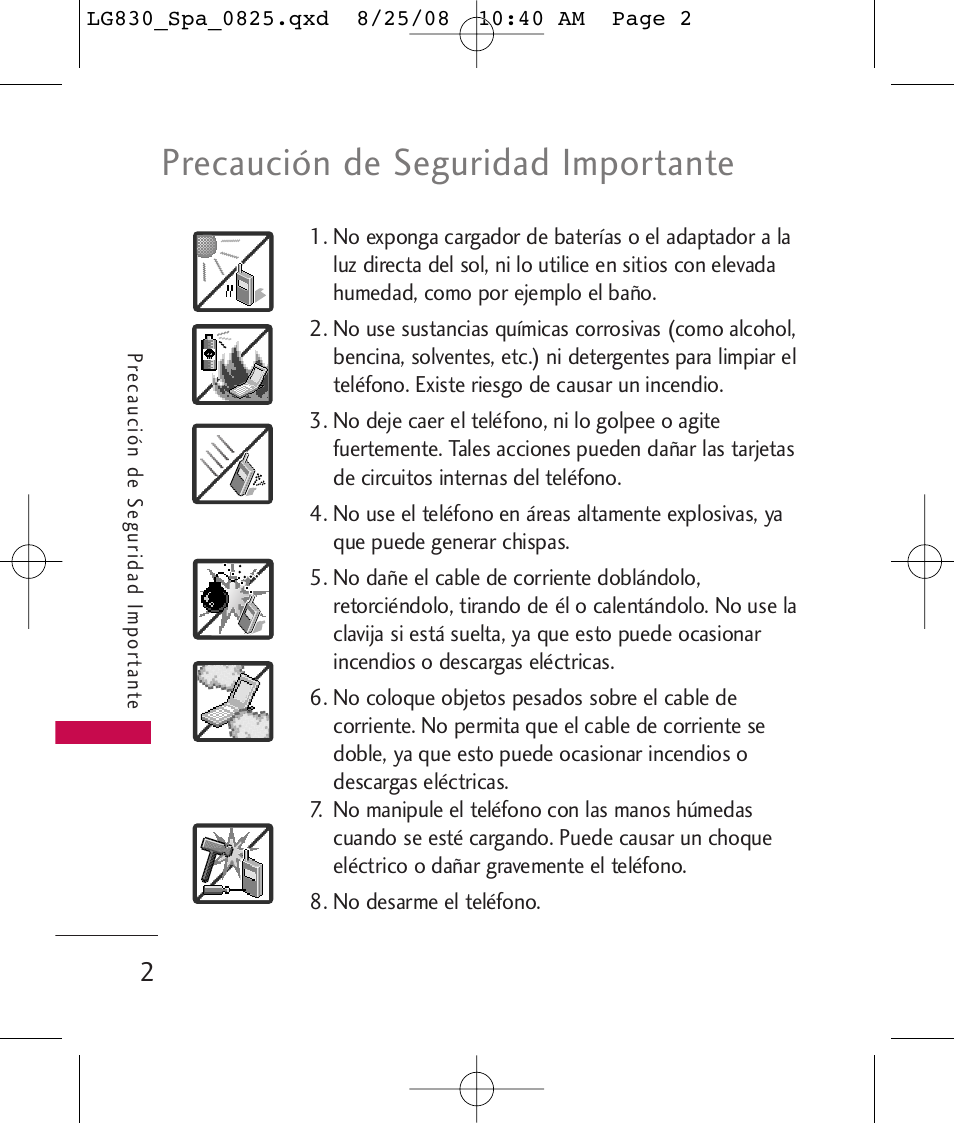 Precaución de seguridad importante | LG LG830 User Manual | Page 129 / 255