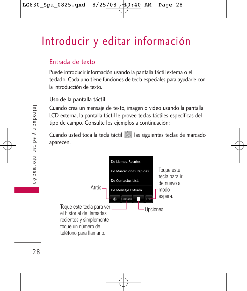 Introducir y editar información | LG LG830 User Manual | Page 155 / 255