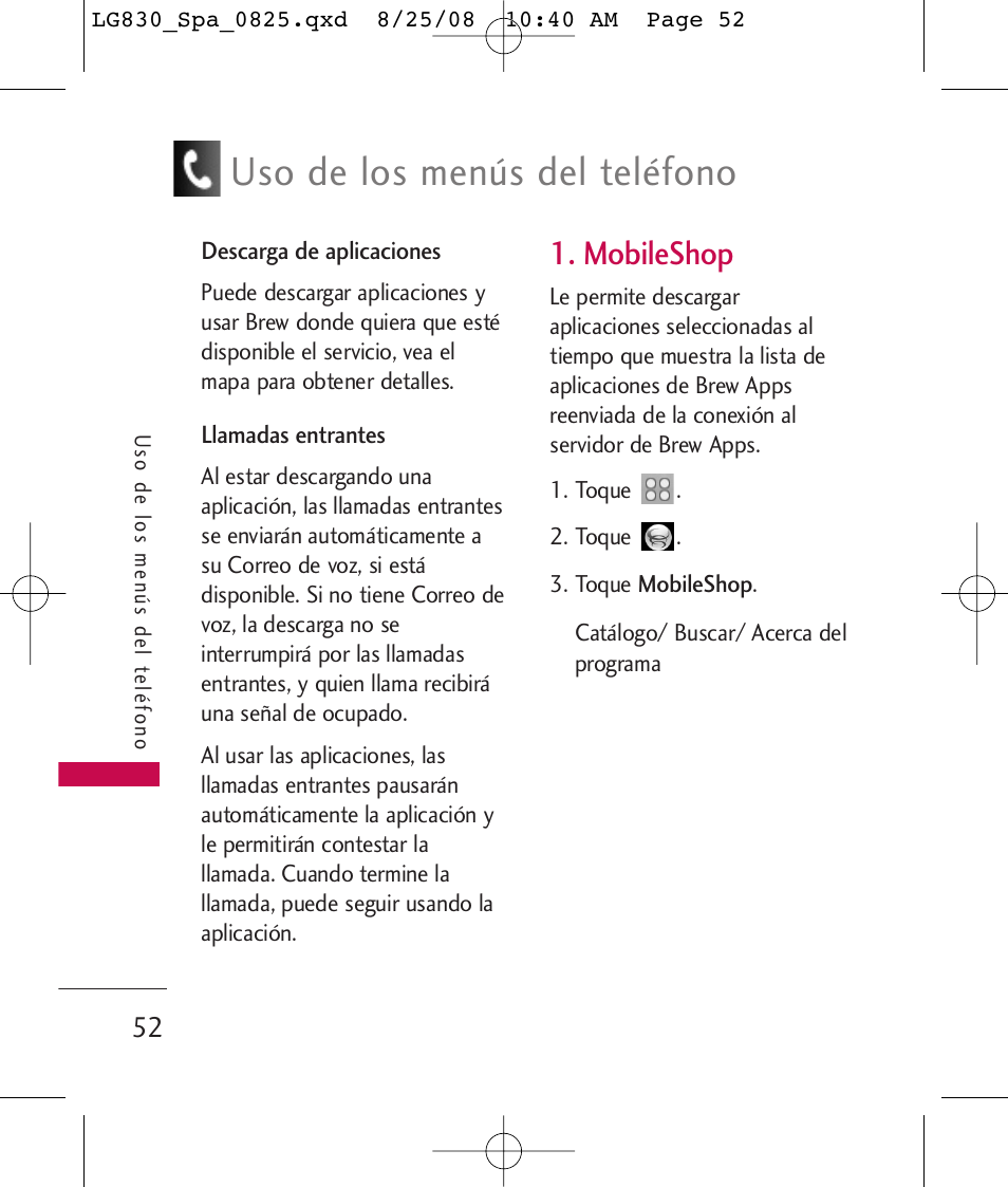 Uso de los menús del teléfono, Mobileshop | LG LG830 User Manual | Page 179 / 255