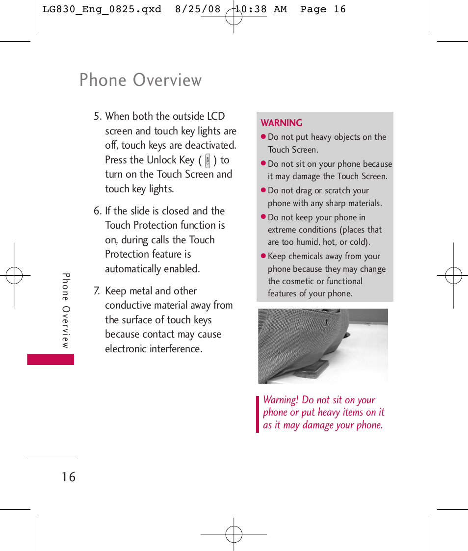 Phone overview | LG LG830 User Manual | Page 18 / 255