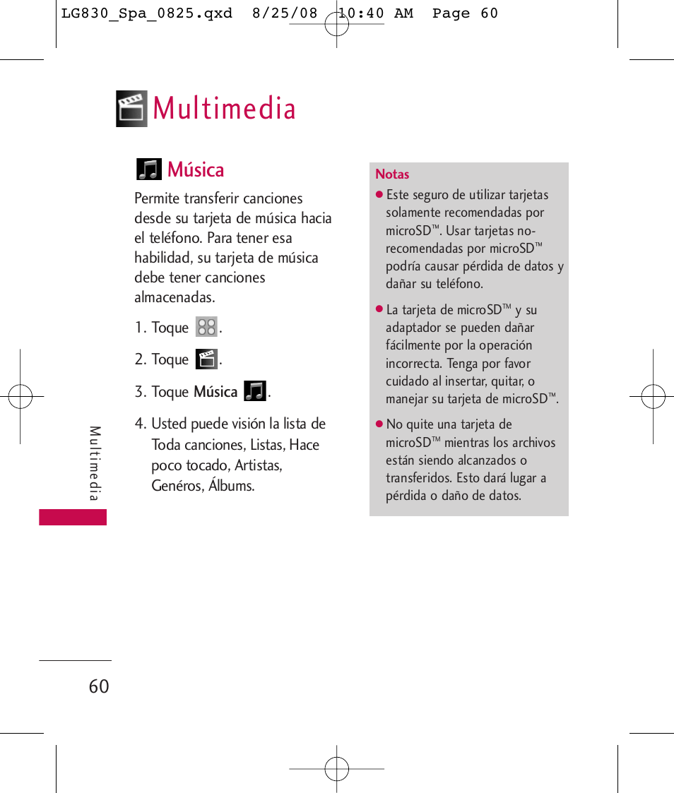 Multimedia, Música | LG LG830 User Manual | Page 187 / 255