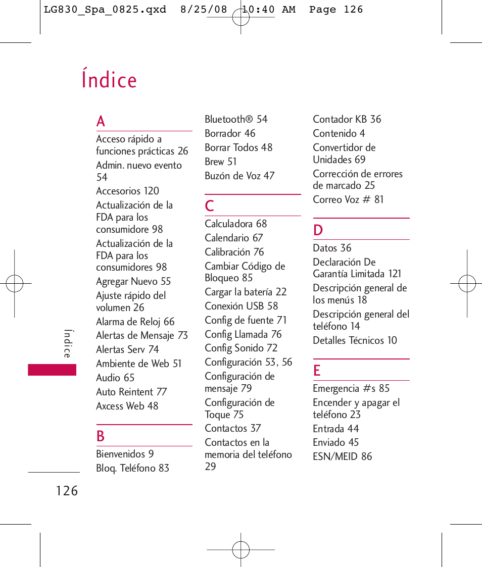 Índice | LG LG830 User Manual | Page 253 / 255