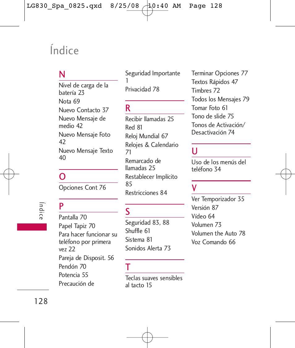 Índice | LG LG830 User Manual | Page 255 / 255