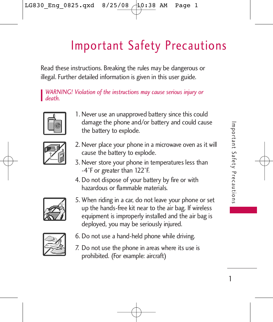 Important safety precautions | LG LG830 User Manual | Page 3 / 255