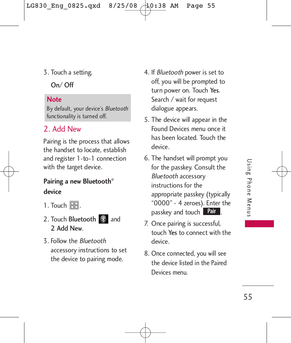 Add new | LG LG830 User Manual | Page 57 / 255