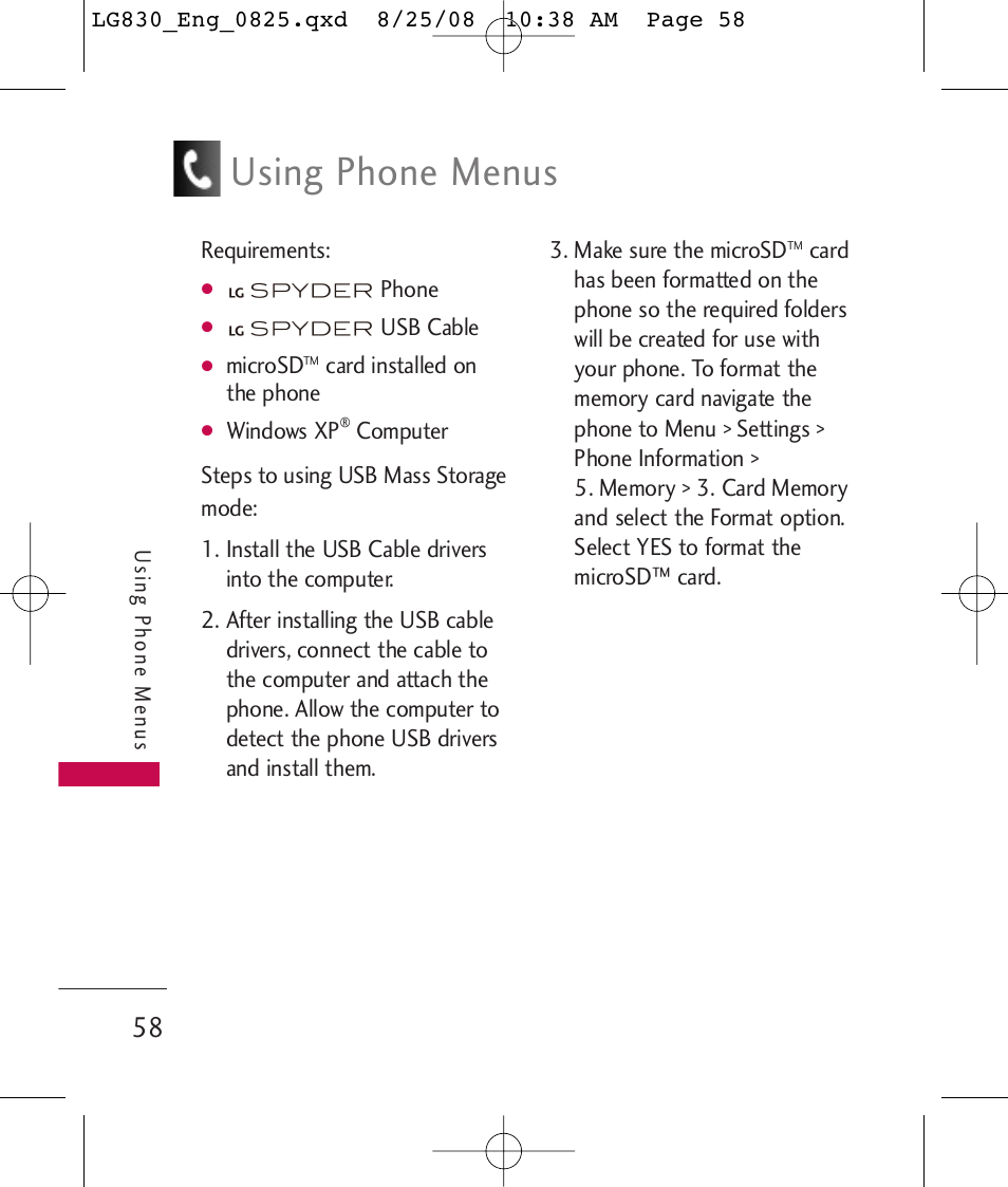 Using phone menus | LG LG830 User Manual | Page 60 / 255