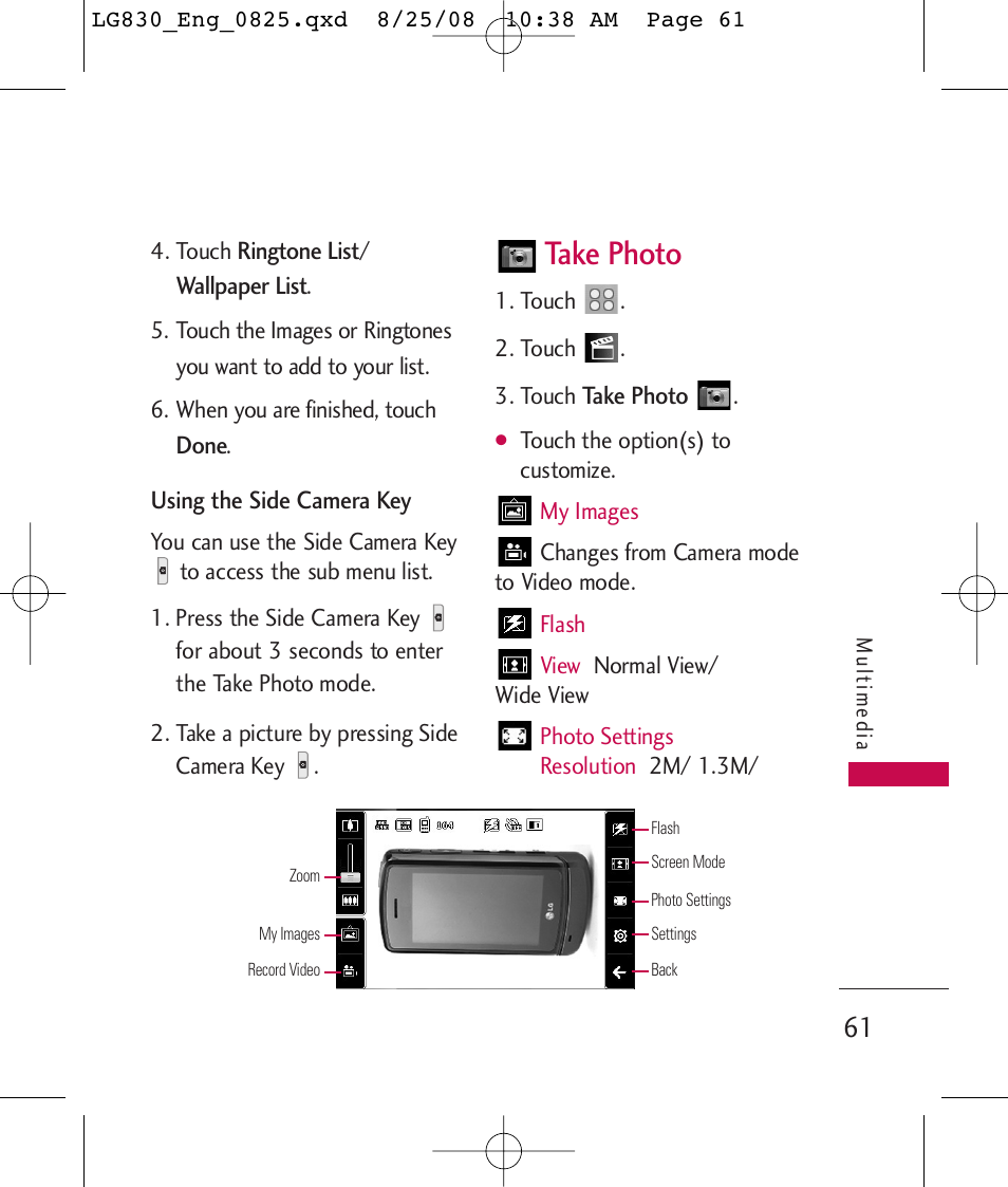 Take photo | LG LG830 User Manual | Page 63 / 255