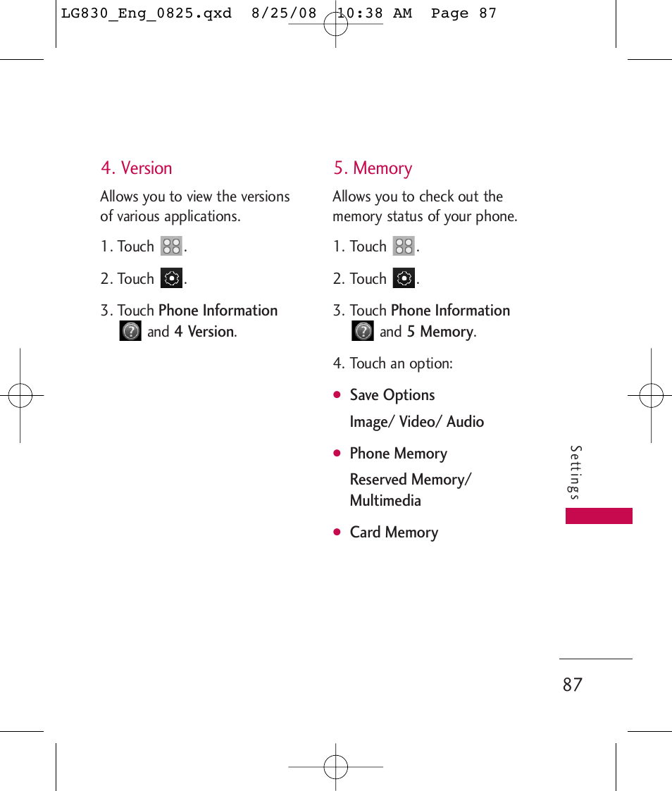 Version | LG LG830 User Manual | Page 89 / 255