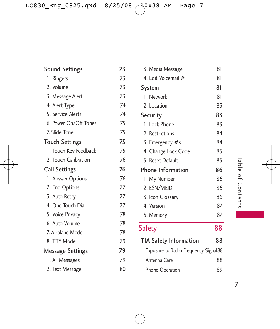 Safety 88 | LG LG830 User Manual | Page 9 / 255