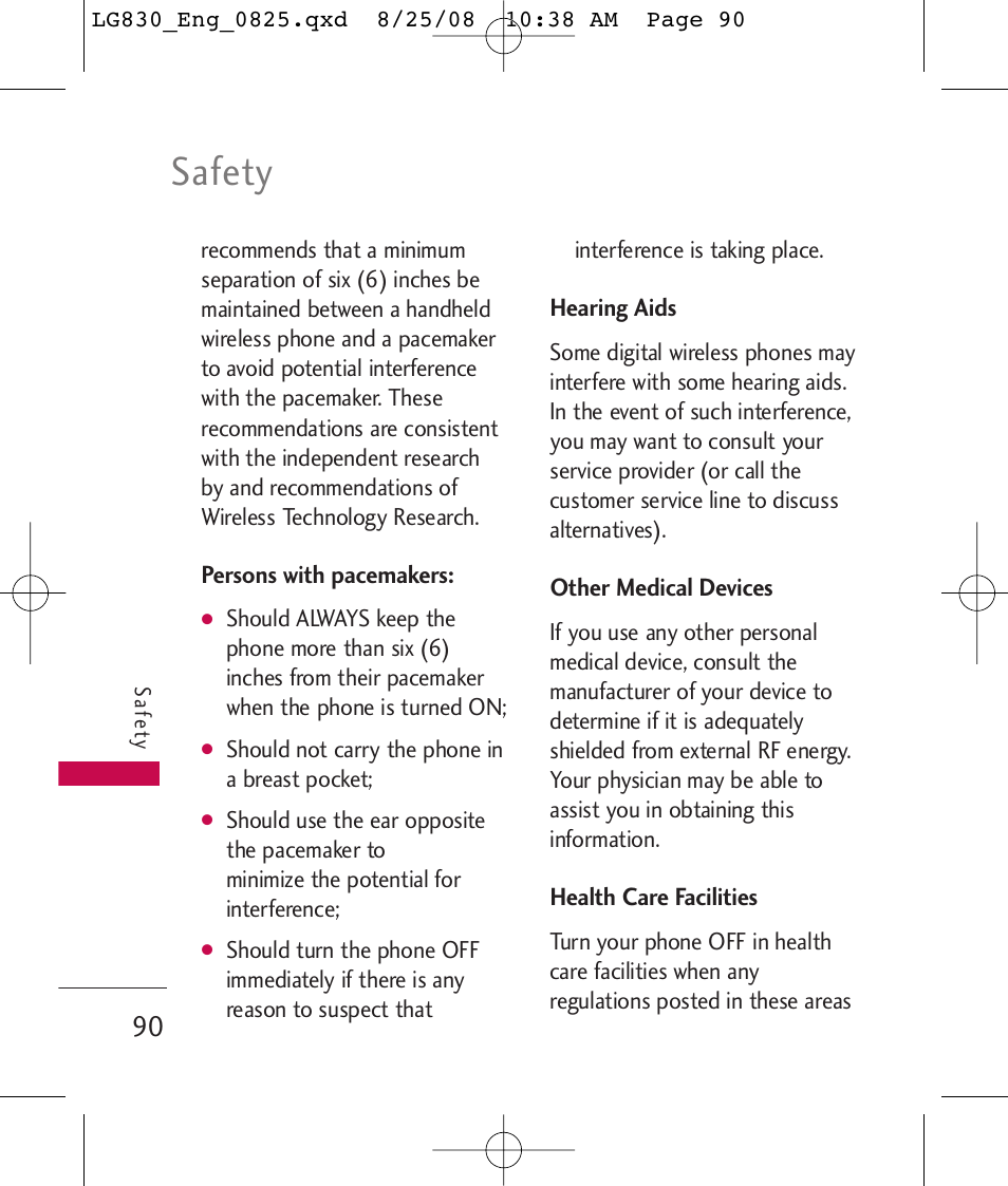 Safety | LG LG830 User Manual | Page 92 / 255