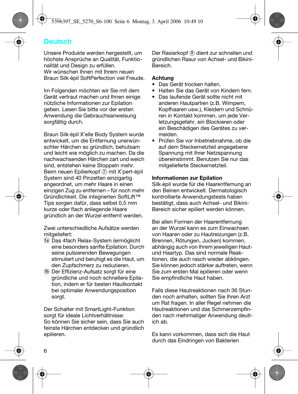 Deutsch | Braun 5270-5396 Silk-épil Xelle User Manual | Page 6 / 95