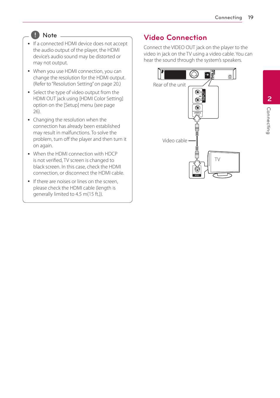 Video connection, 19 – video connection | LG BH4120S User Manual | Page 19 / 54