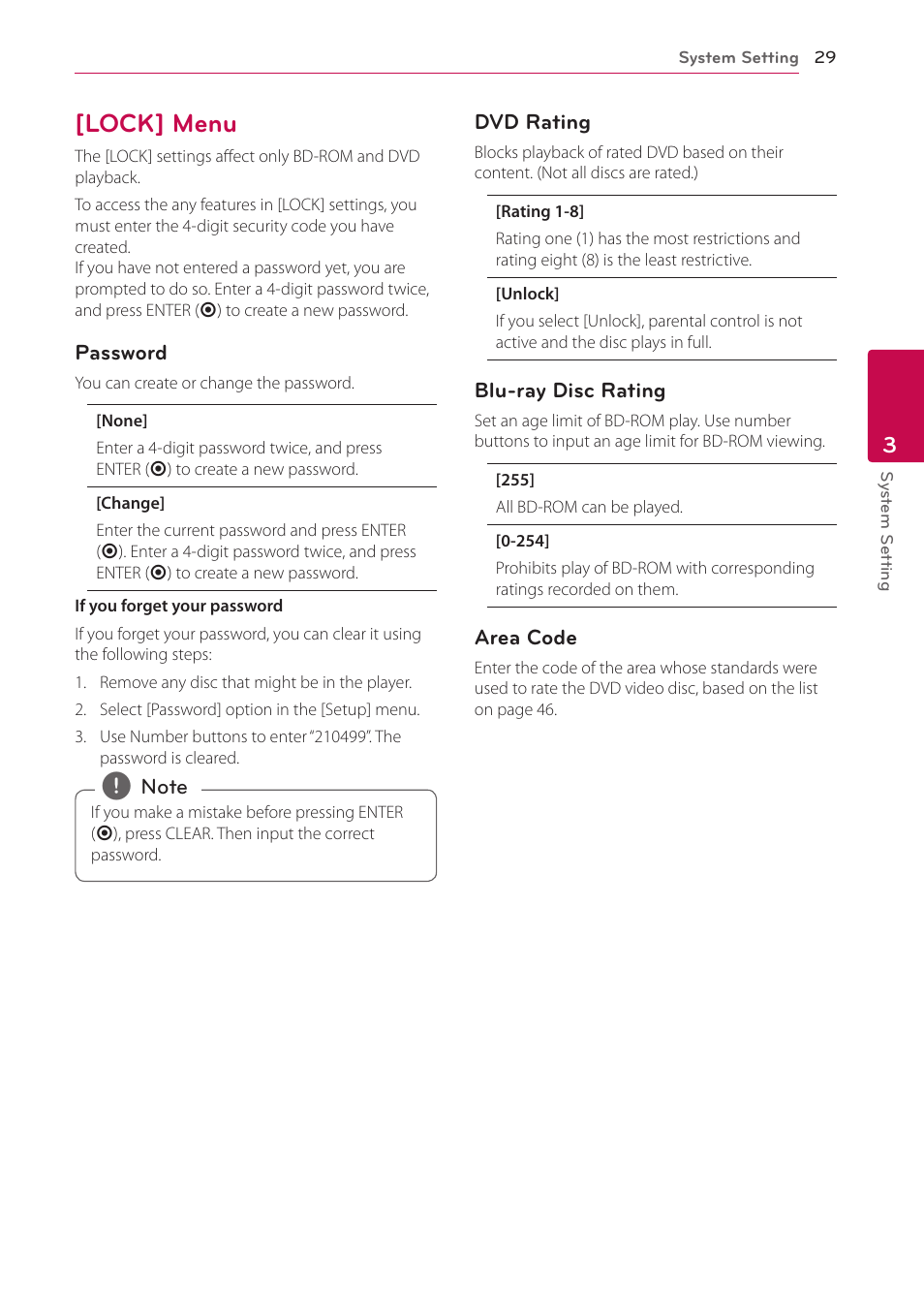 Lock] menu, 29 – [lock] menu | LG BH4120S User Manual | Page 29 / 54
