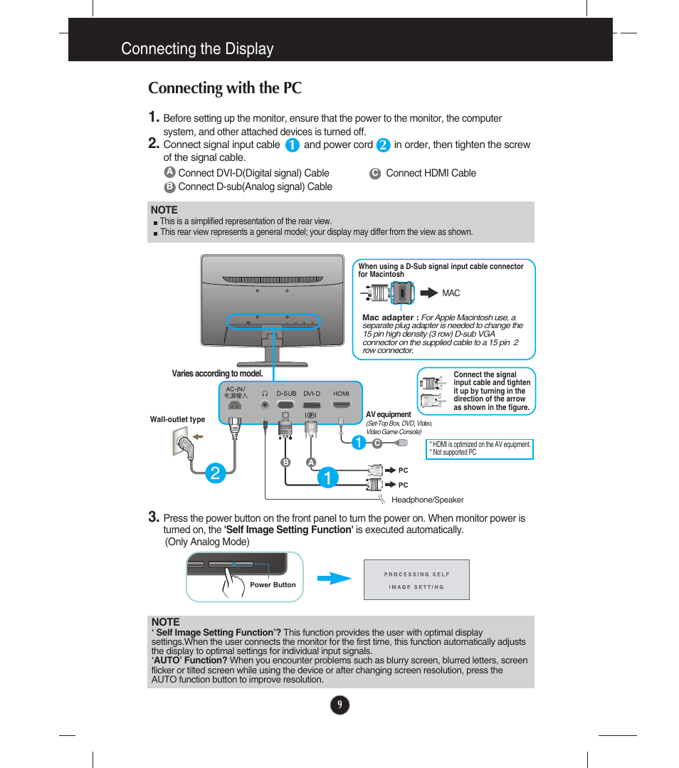 Connecting with the pc, Connecting the display | LG E2241VB-BN User Manual | Page 10 / 31