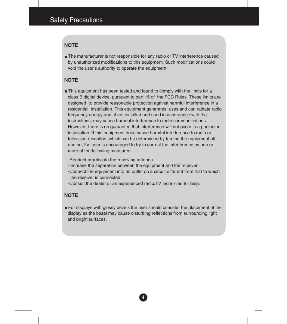 Safety precautions | LG E2241VB-BN User Manual | Page 5 / 31