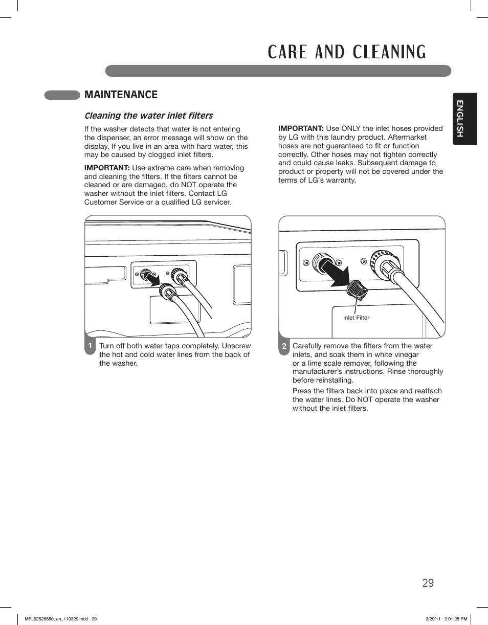 Maintenance | LG WM2550HWCA User Manual | Page 29 / 108