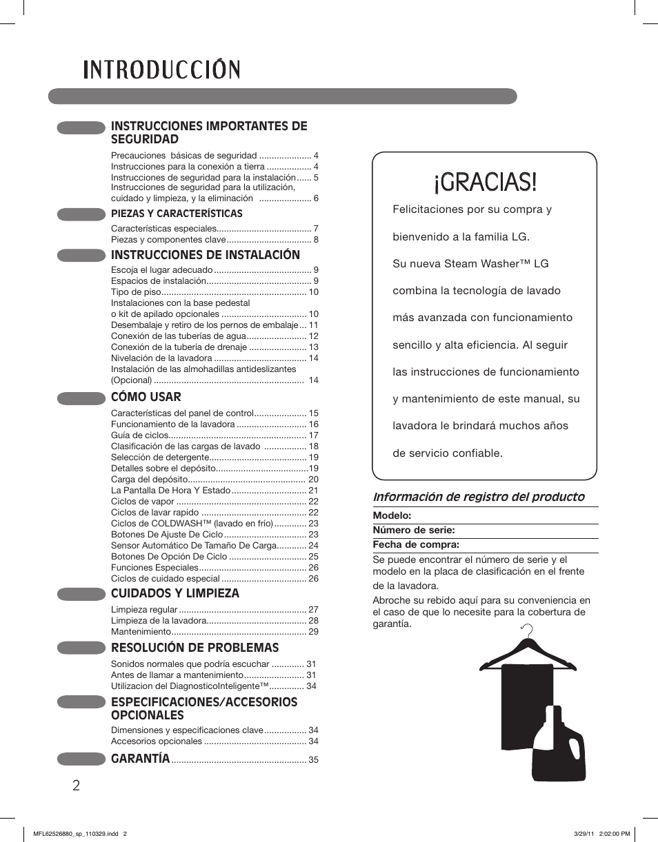 Gracias | LG WM2550HWCA User Manual | Page 38 / 108