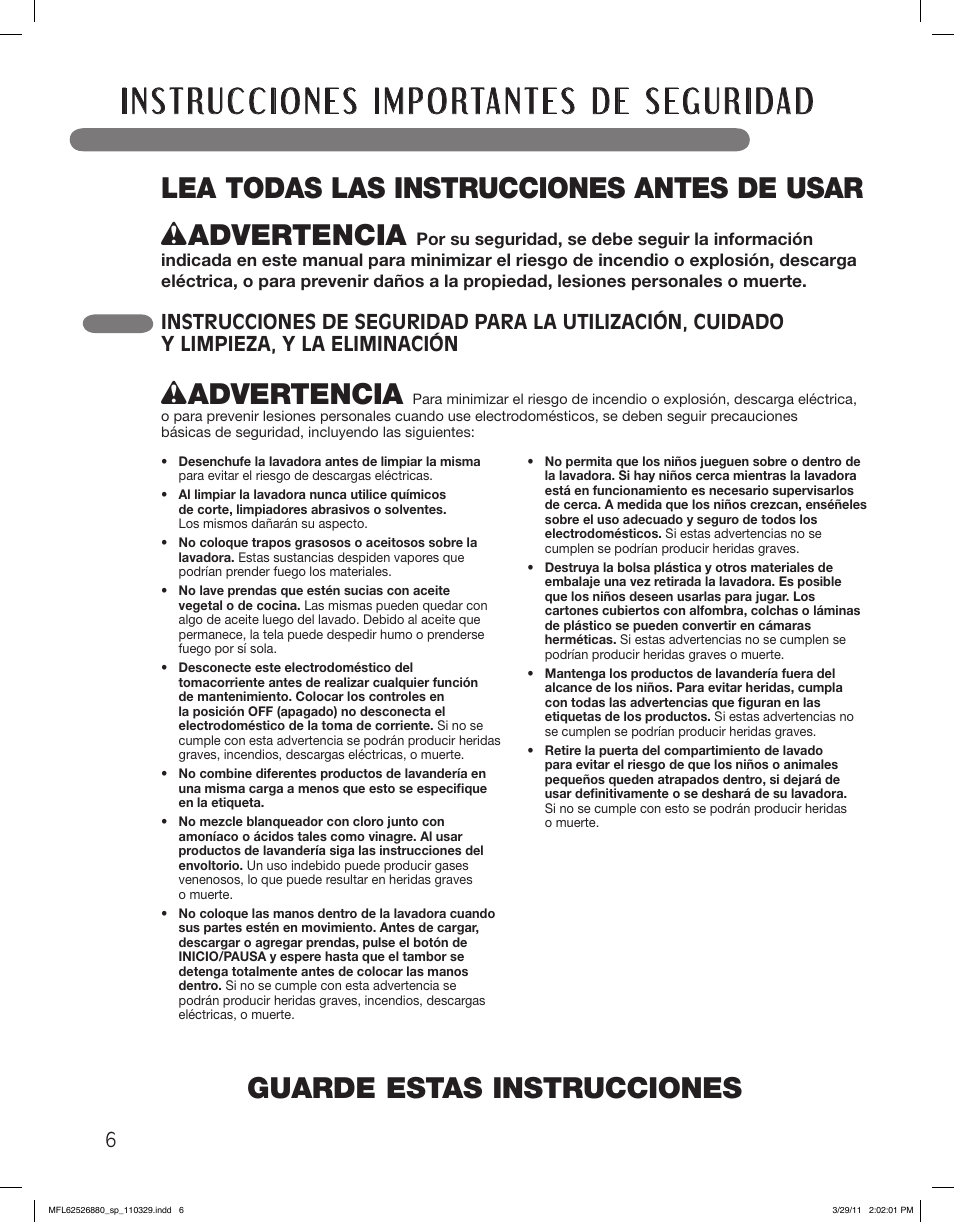 Wadvertencia | LG WM2550HWCA User Manual | Page 42 / 108