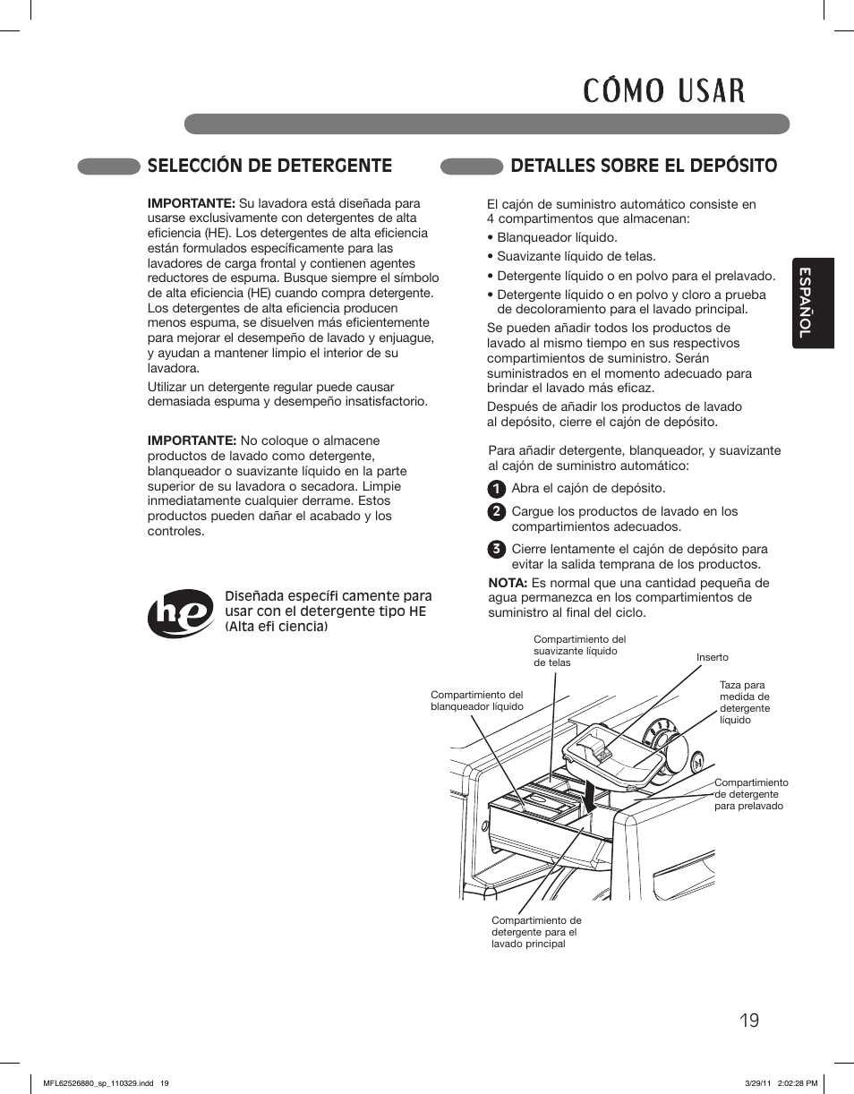 Selección de detergente detalles sobre el depósito | LG WM2550HWCA User Manual | Page 55 / 108