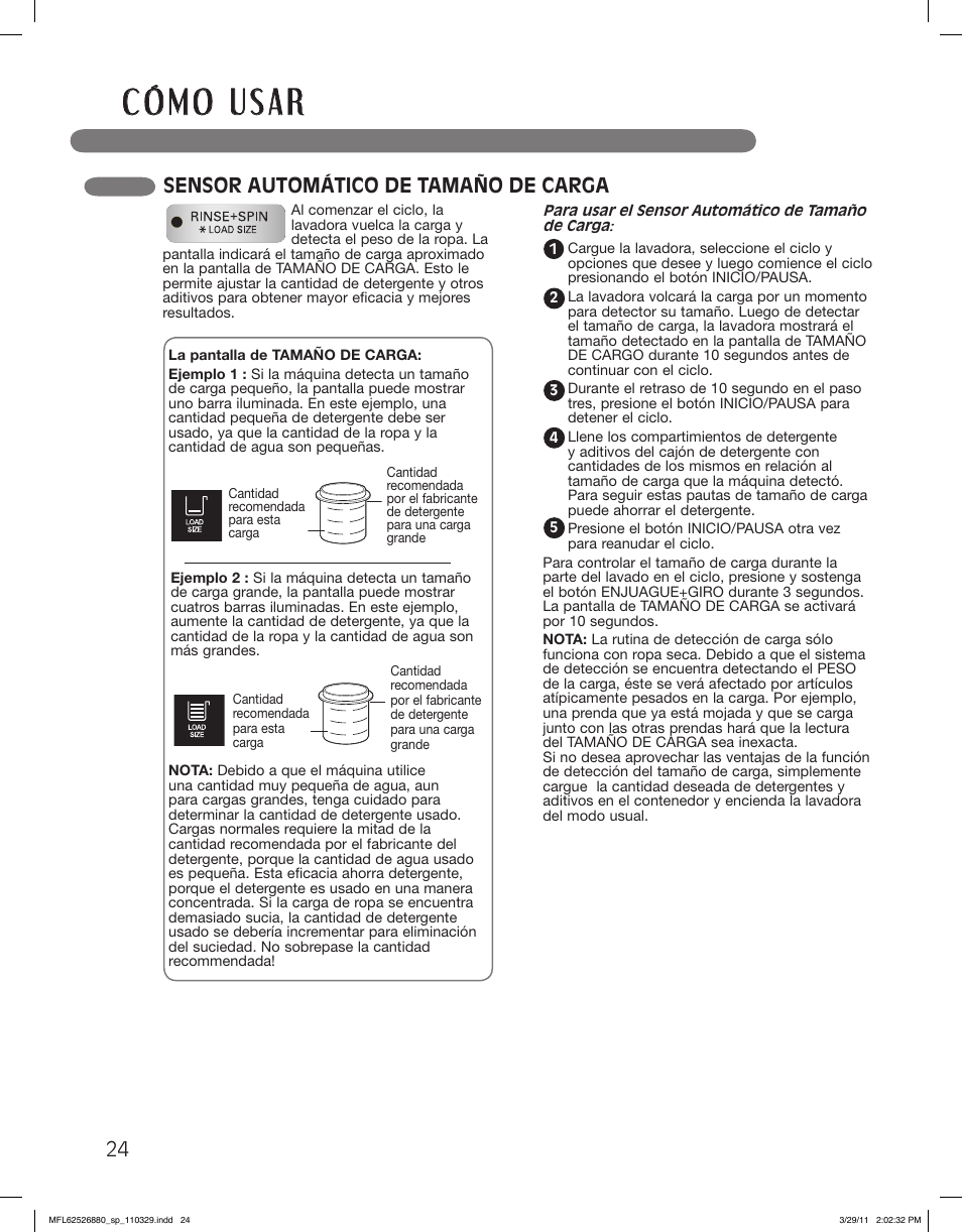 Sensor automático de tamaño de carga | LG WM2550HWCA User Manual | Page 60 / 108