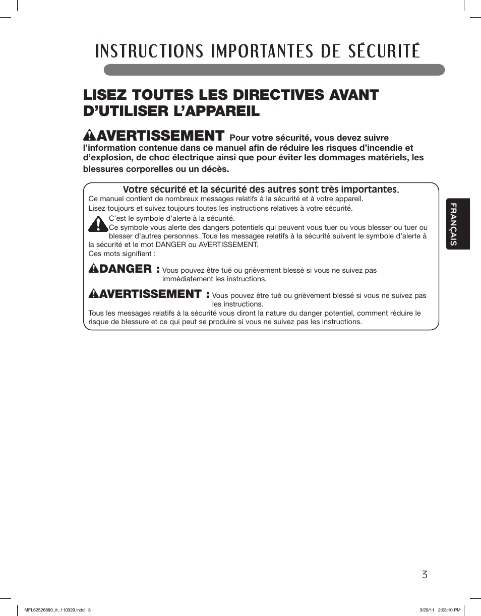 Wavertissement, Wdanger | LG WM2550HWCA User Manual | Page 75 / 108