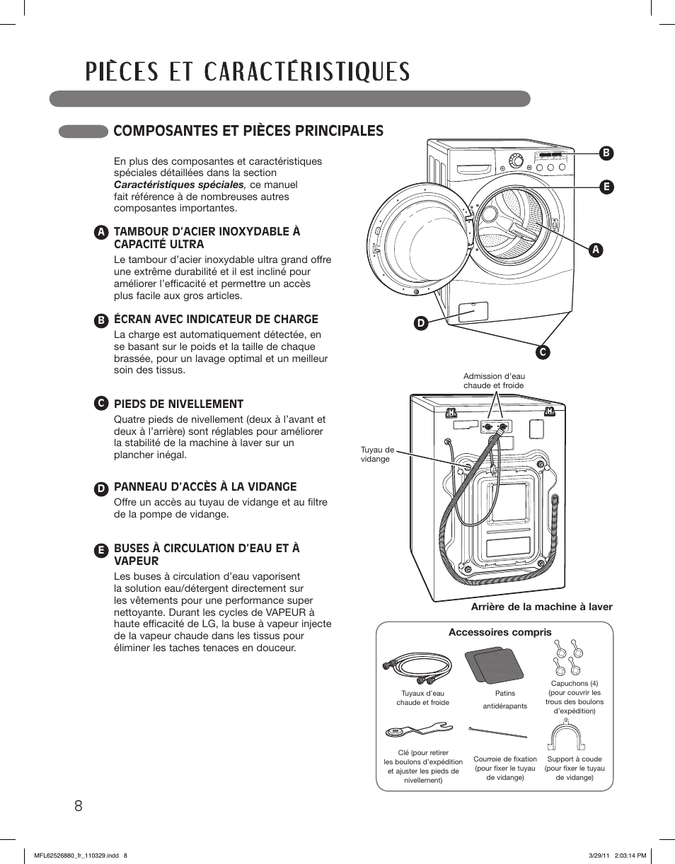 Composantes et pièces principales | LG WM2550HWCA User Manual | Page 80 / 108