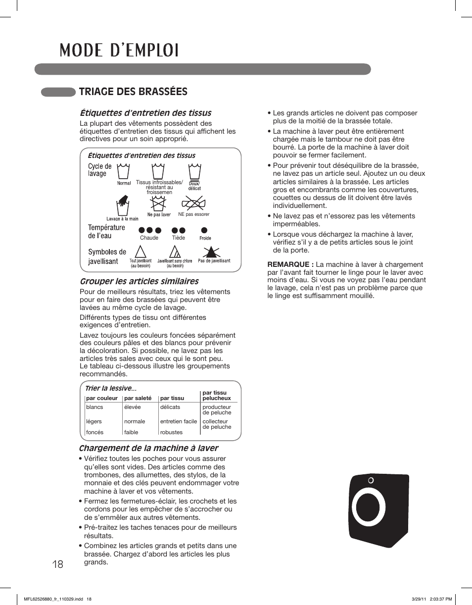 Triage des brassées | LG WM2550HWCA User Manual | Page 90 / 108