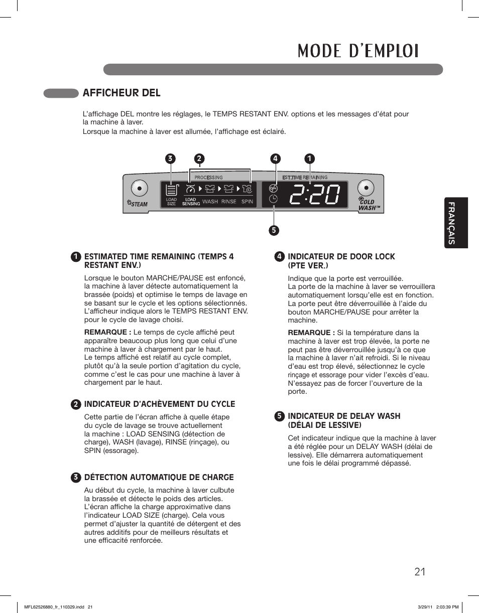 Afficheur del | LG WM2550HWCA User Manual | Page 93 / 108