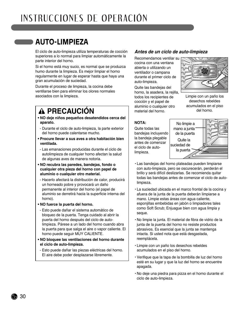 Auto-limpieza, Precaución | LG LWS3081ST User Manual | Page 70 / 80