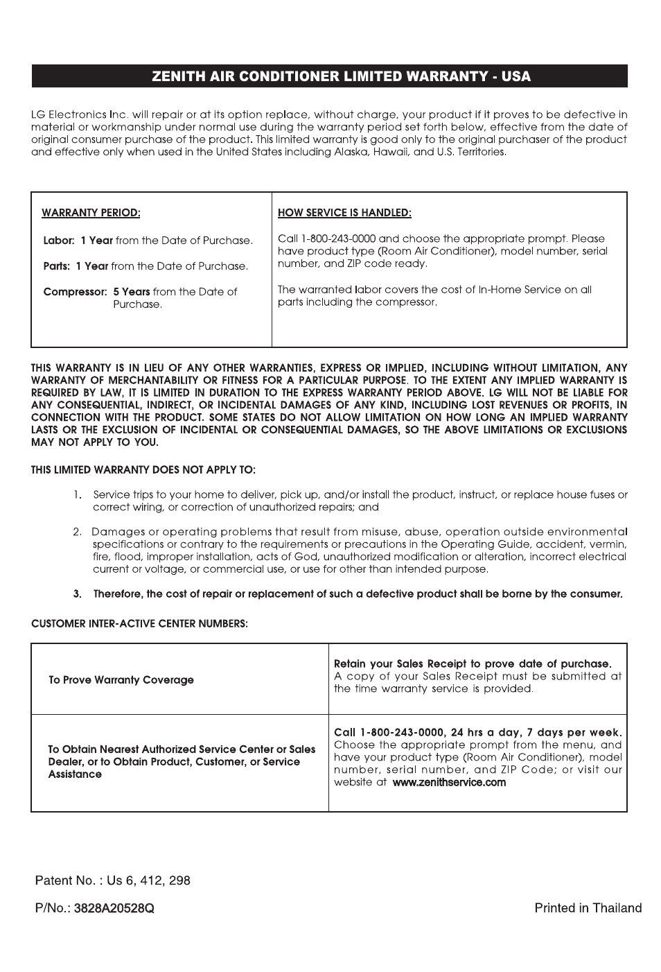 LG ZW6500R User Manual | Page 47 / 47