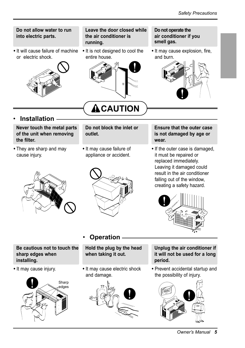 Caution, Installation, Operation | LG ZW6500R User Manual | Page 5 / 47