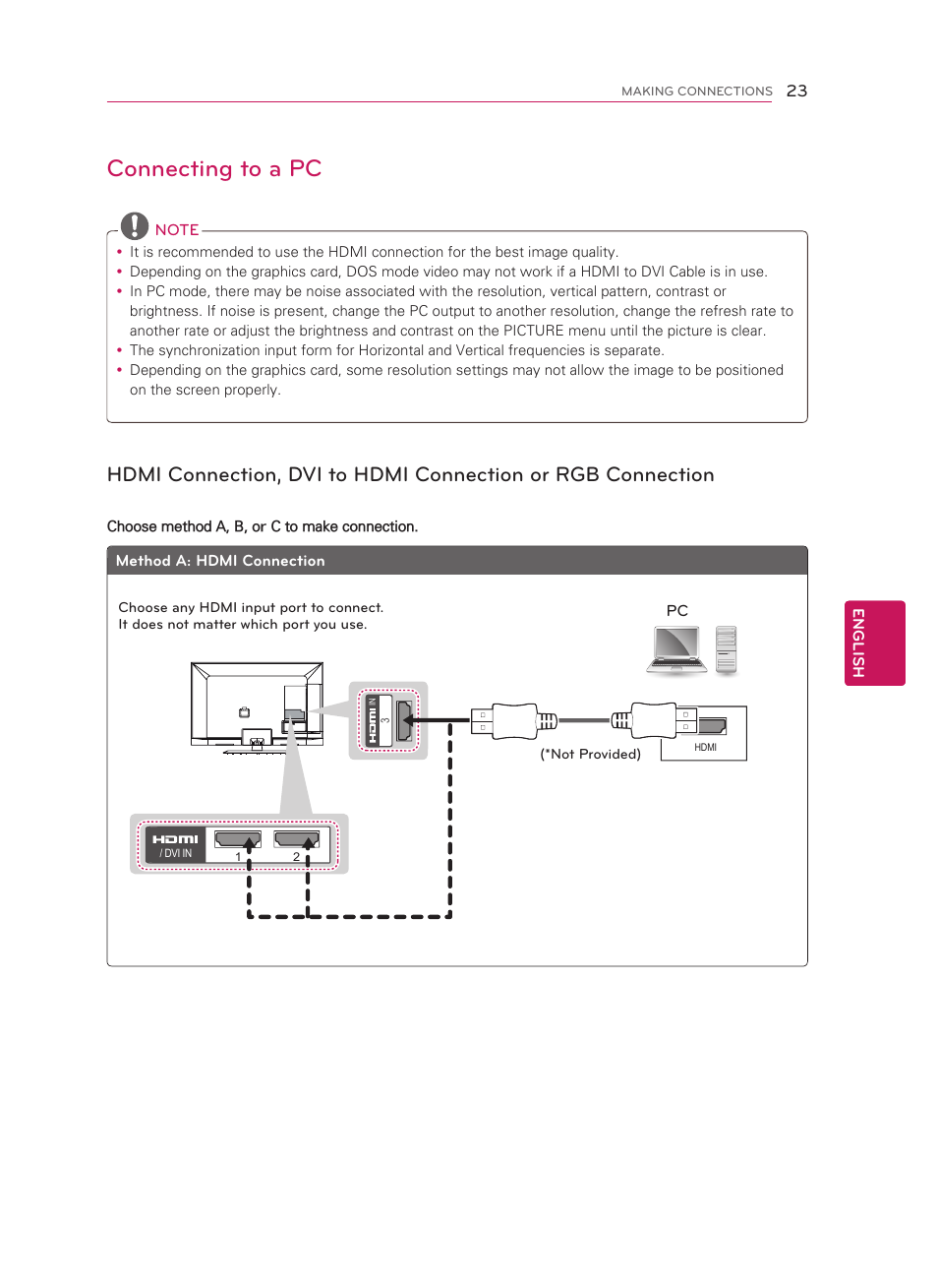 Connecting to a pc | LG 55LM5800 User Manual | Page 23 / 36
