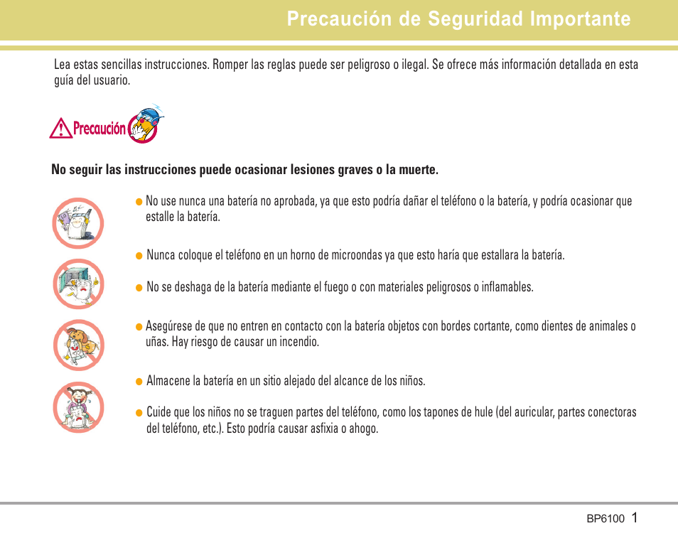 Precaución de seguridad importante | LG LGBP6100 User Manual | Page 100 / 199