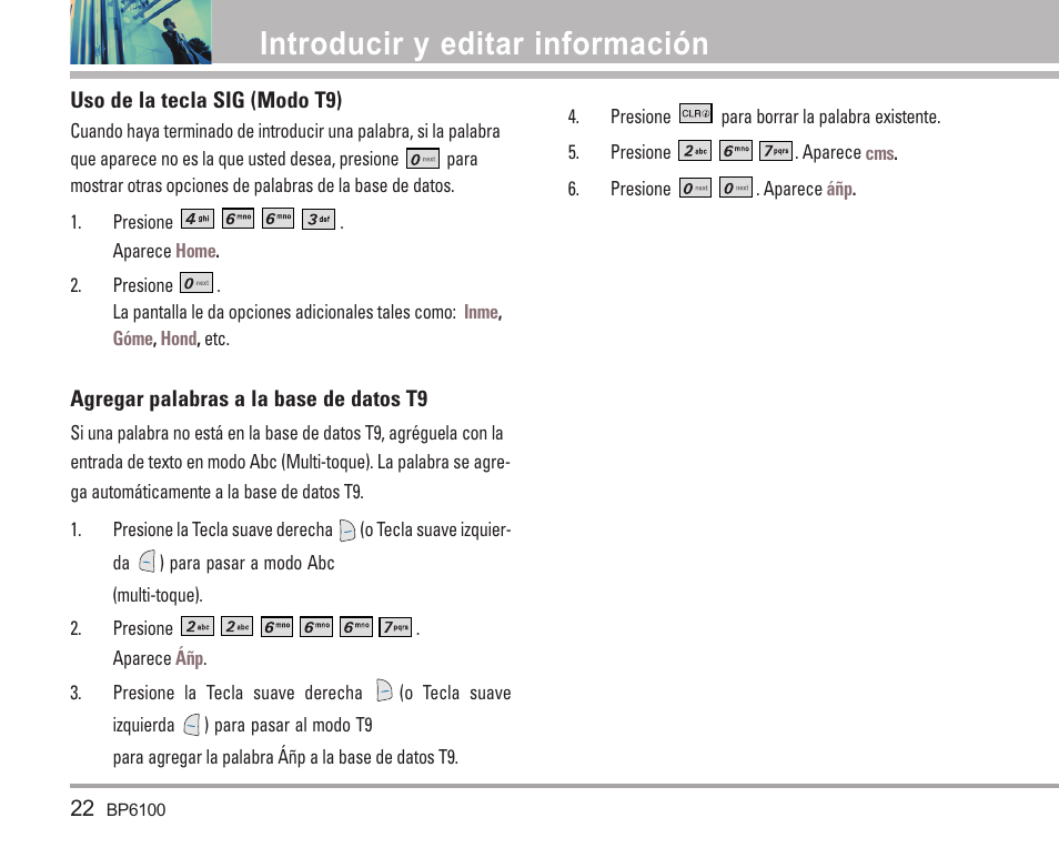 Introducir y editar información | LG LGBP6100 User Manual | Page 121 / 199