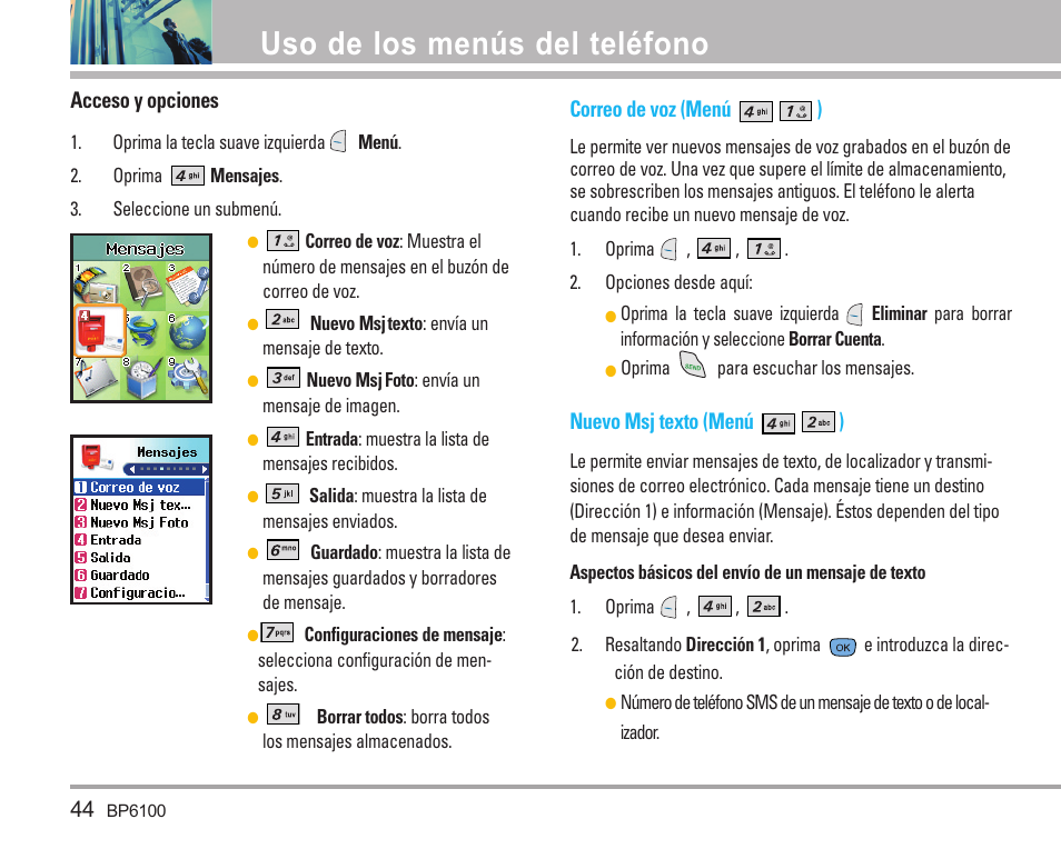 Uso de los menús del teléfono | LG LGBP6100 User Manual | Page 143 / 199