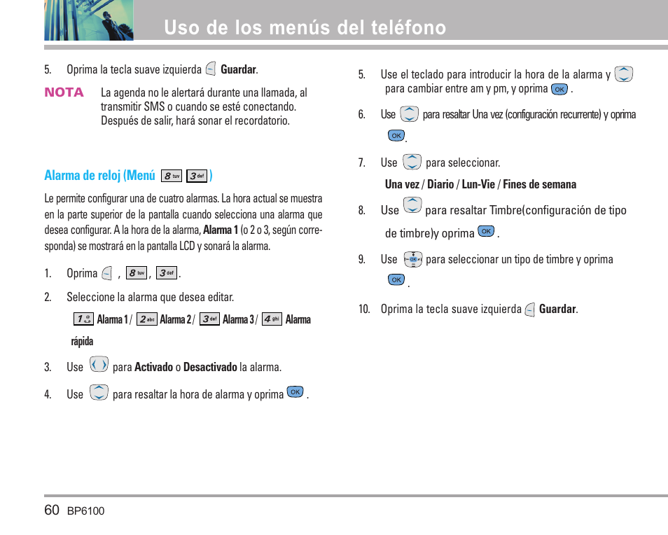 Uso de los menús del teléfono | LG LGBP6100 User Manual | Page 159 / 199