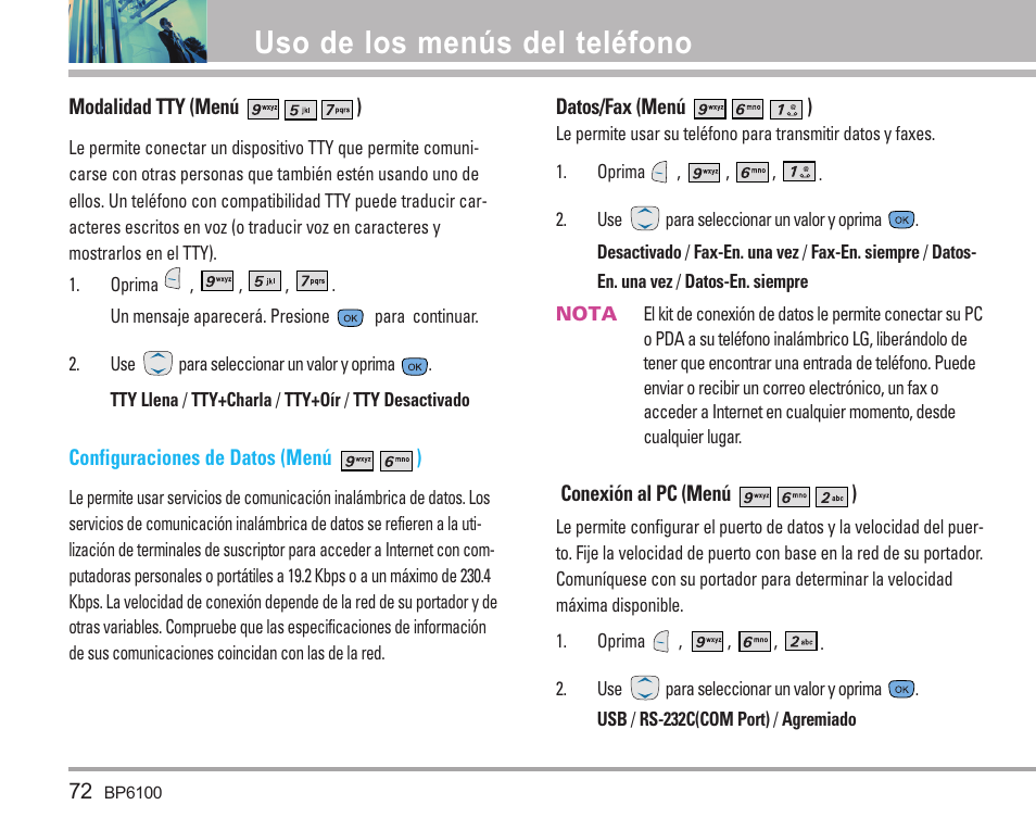 Uso de los menús del teléfono | LG LGBP6100 User Manual | Page 171 / 199