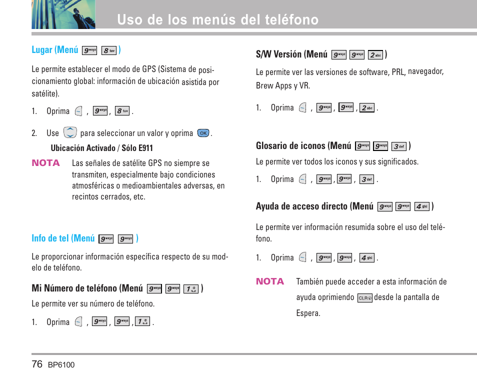 Uso de los menús del teléfono | LG LGBP6100 User Manual | Page 175 / 199