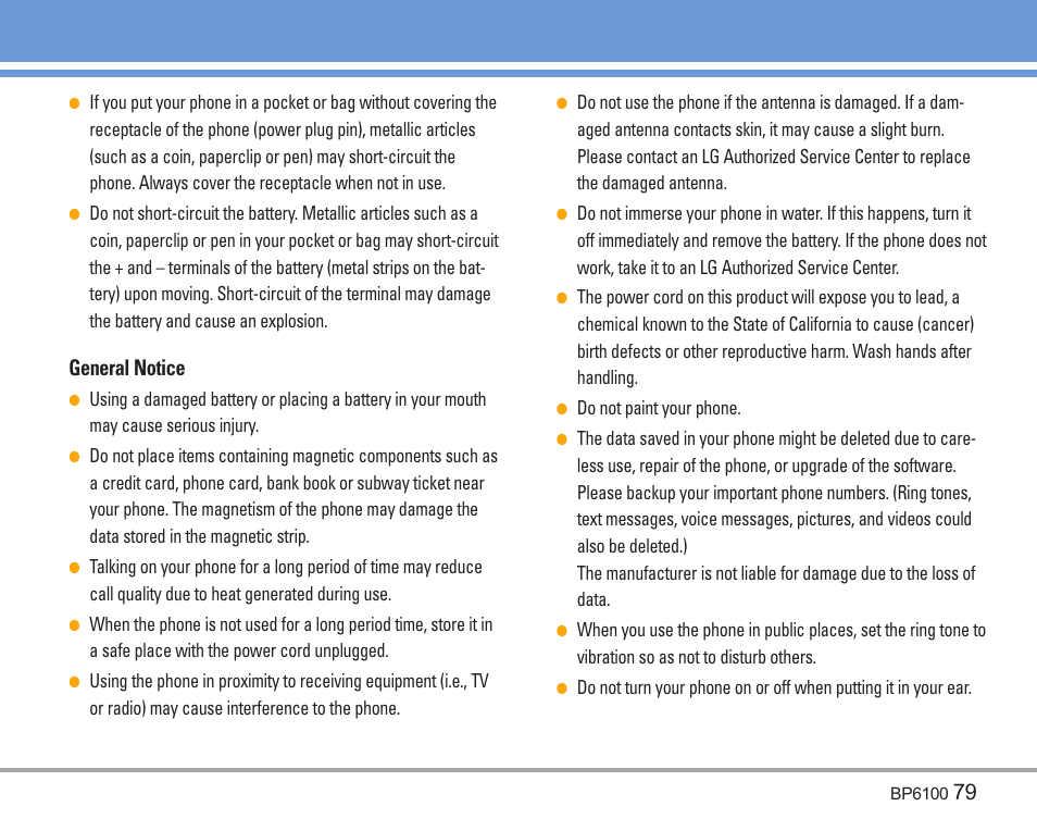 General notice | LG LGBP6100 User Manual | Page 80 / 199