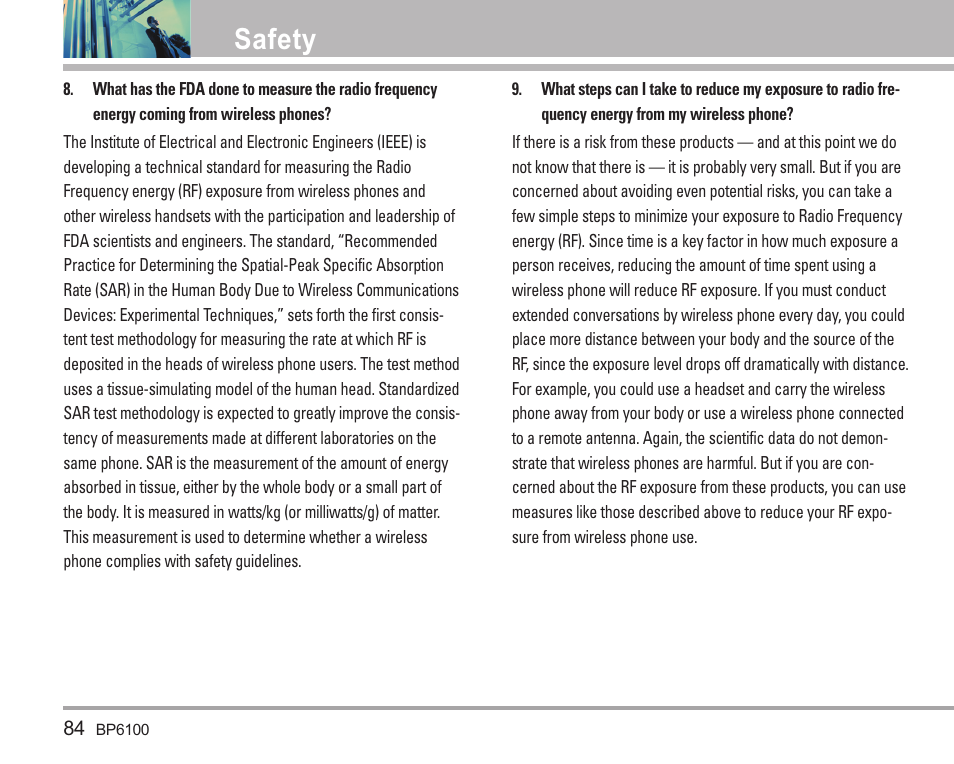 Safety | LG LGBP6100 User Manual | Page 85 / 199