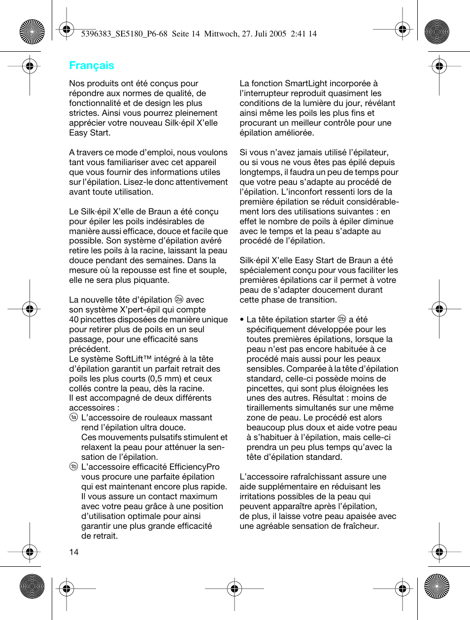 Français | Braun 5280-5396 Silk-épil X'elle EasyStart User Manual | Page 13 / 62