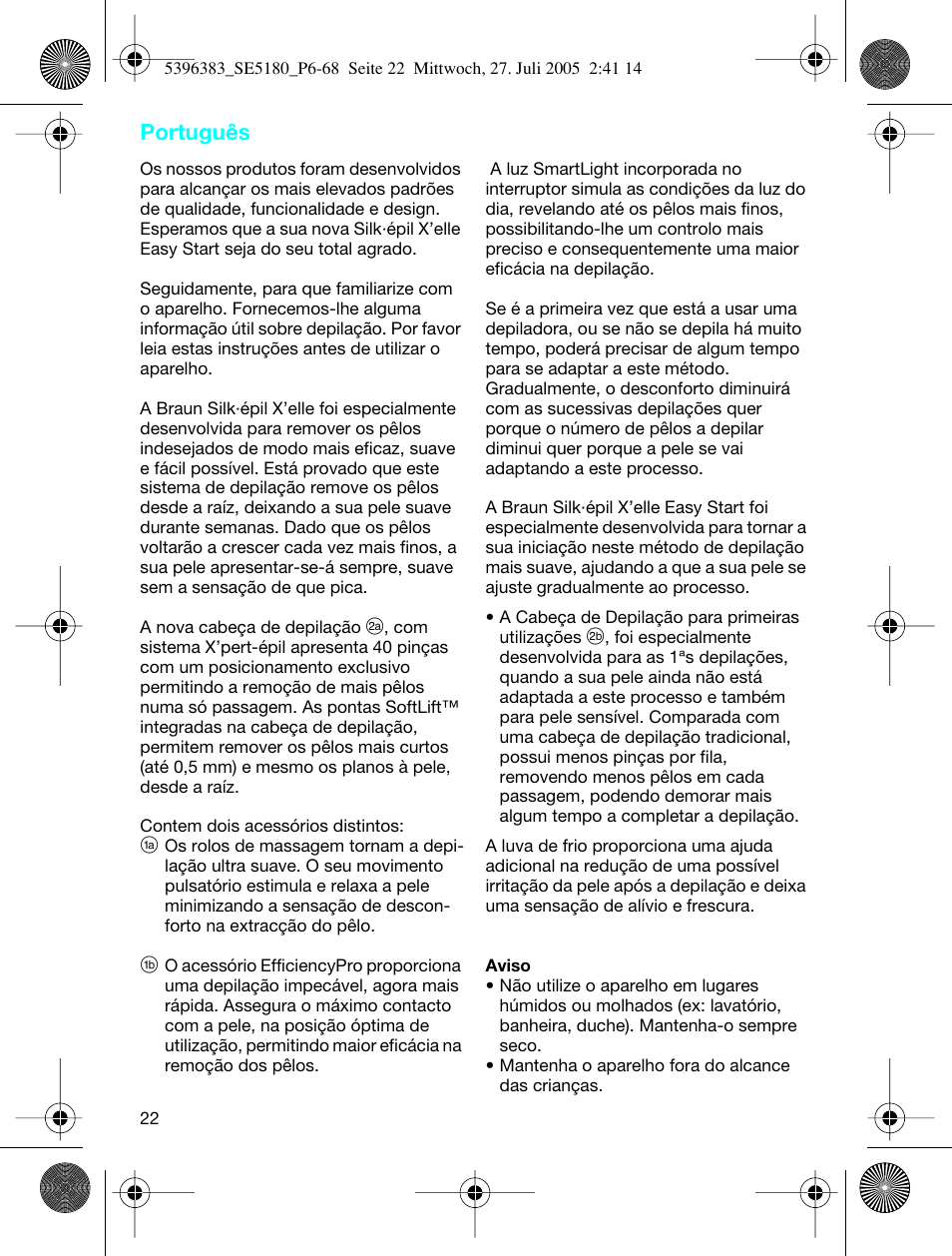 Português | Braun 5280-5396 Silk-épil X'elle EasyStart User Manual | Page 21 / 62
