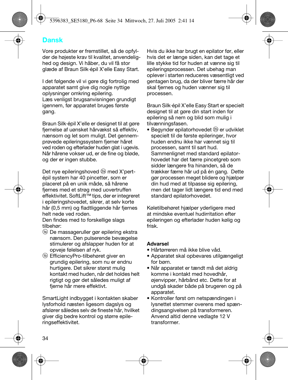 Dansk | Braun 5280-5396 Silk-épil X'elle EasyStart User Manual | Page 33 / 62