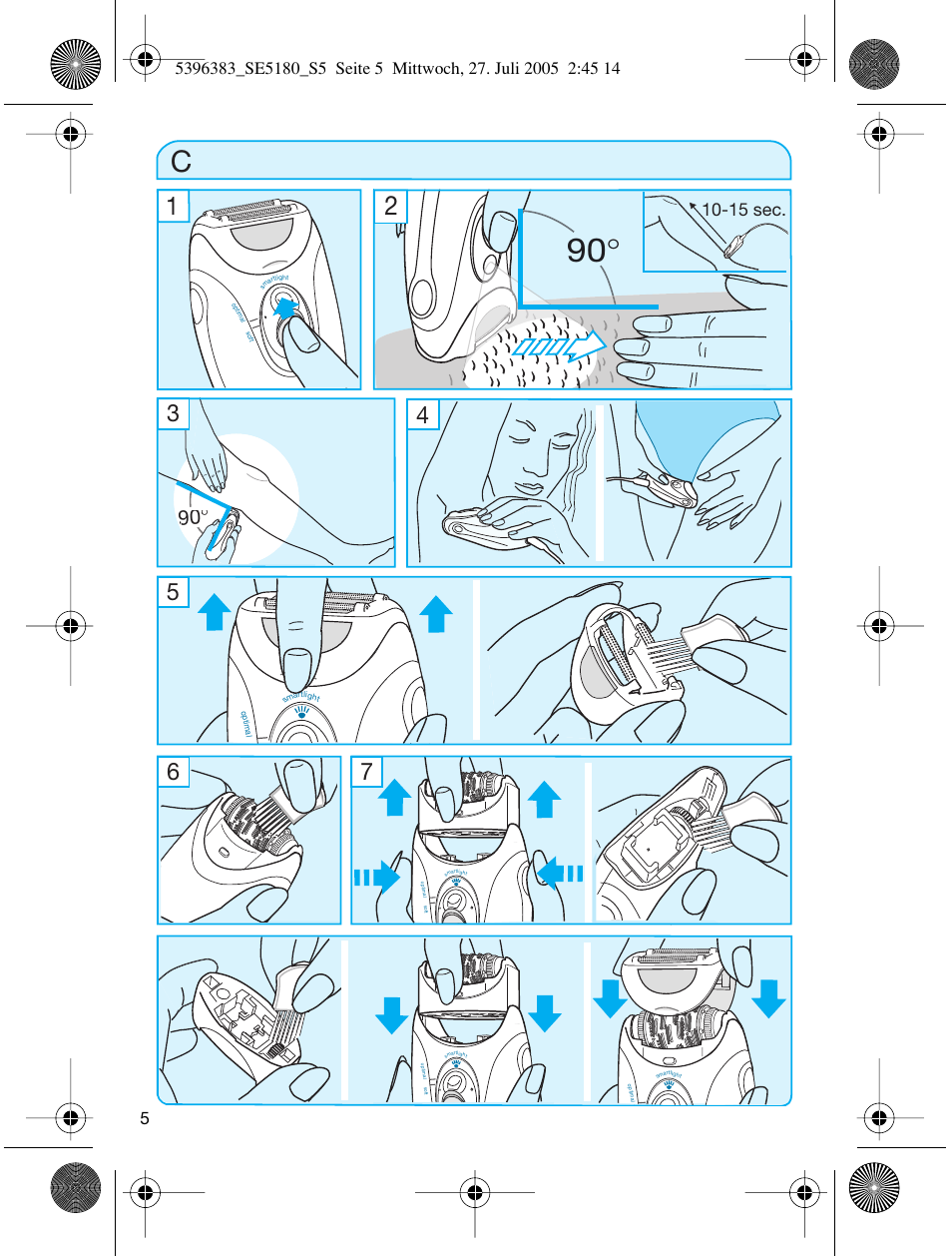 15 sec | Braun 5280-5396 Silk-épil X'elle EasyStart User Manual | Page 4 / 62
