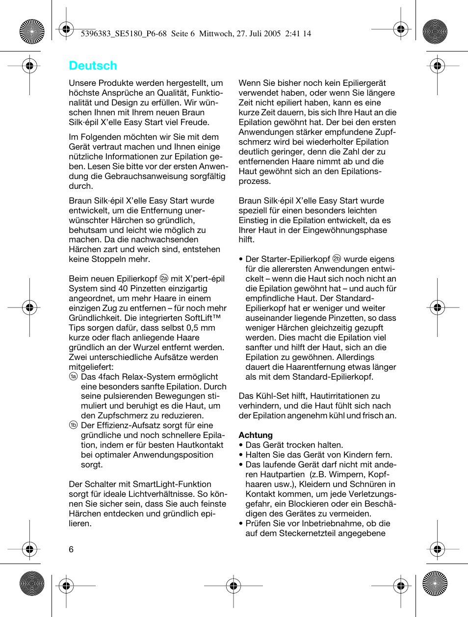 Deutsch | Braun 5280-5396 Silk-épil X'elle EasyStart User Manual | Page 5 / 62