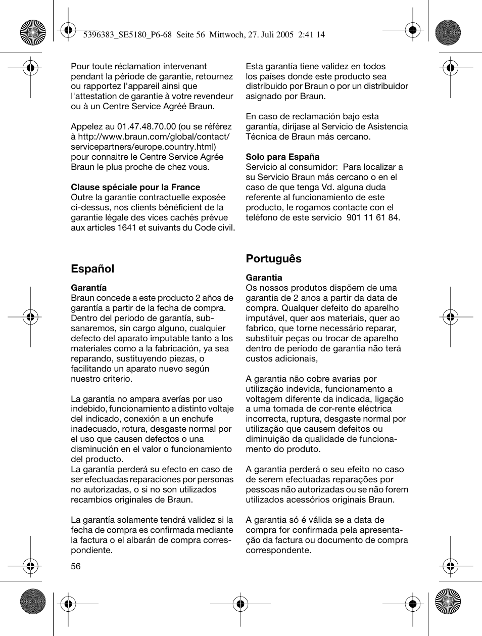 Español, Português | Braun 5280-5396 Silk-épil X'elle EasyStart User Manual | Page 55 / 62