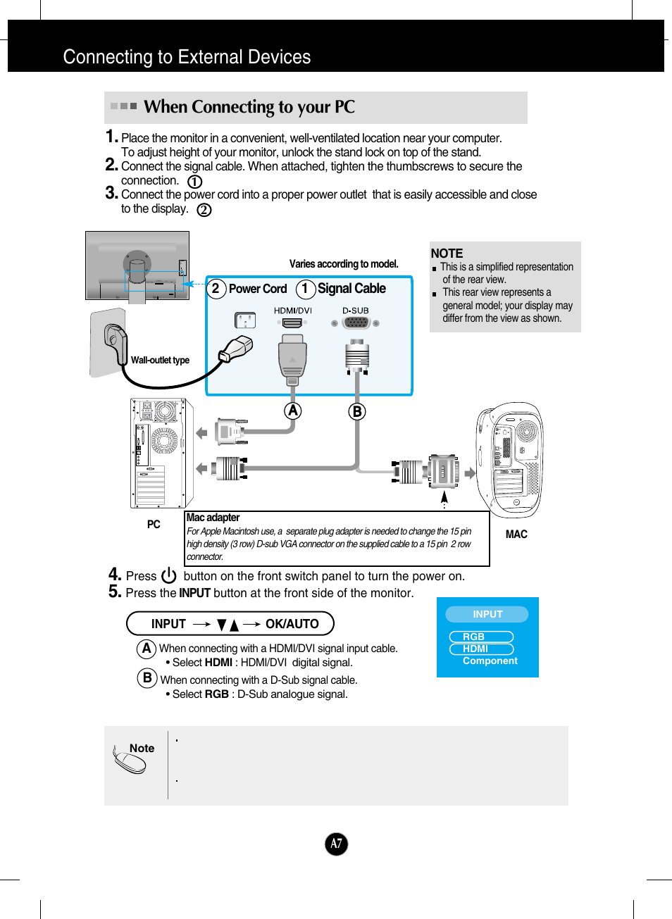 Connecting to external devices, When connecting to your pc | LG L246WH-BN User Manual | Page 8 / 31